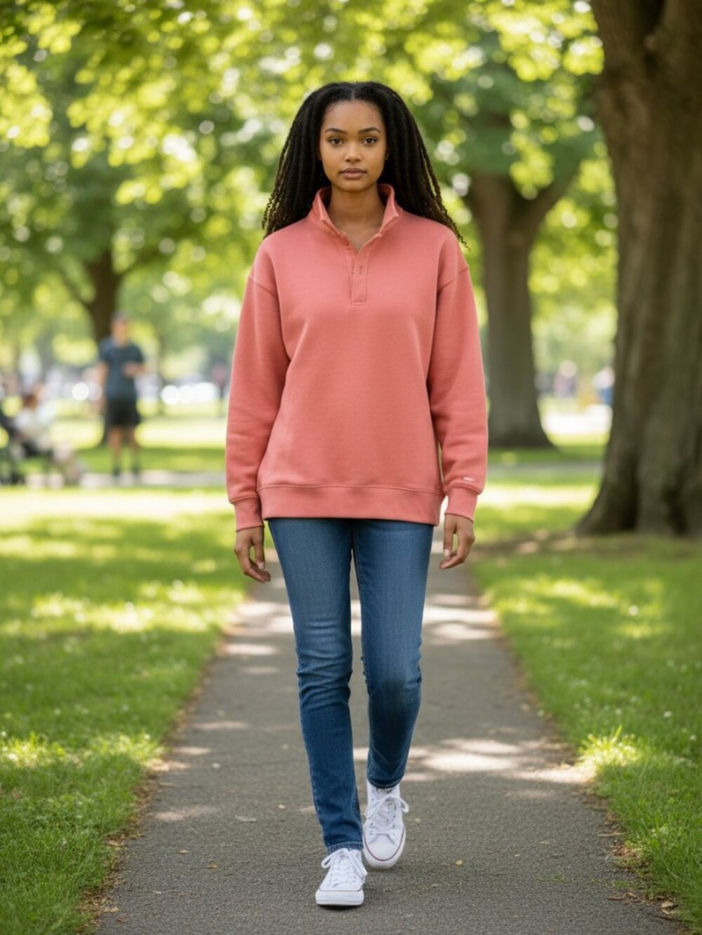 Mondetta Pullover Sweatshirt Womens Small Coral Pink Excellent Button Mock Neck